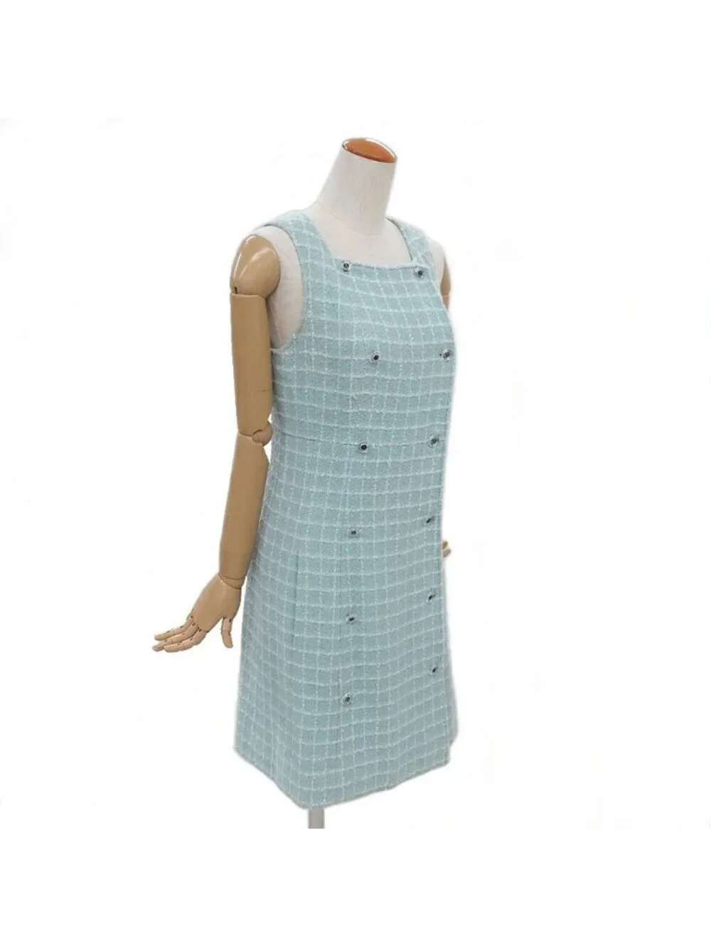 Chanel 97c Tweed Sleeveless Dress 38 Icy Green Vintage